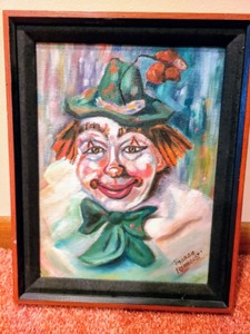 lot 33 image: Pair of Vintage Clown Paintings By Margie Reinhardt