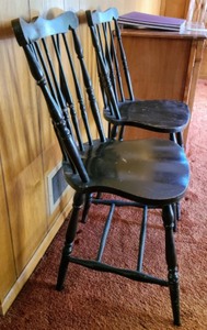 lot 43 image: Pair of Black Painted Chairs