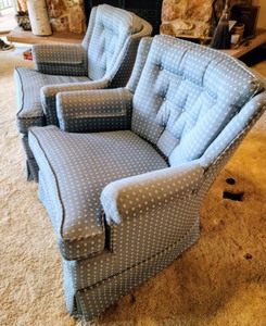 lot 121 image: Pair of Blue Upholstered Armchairs