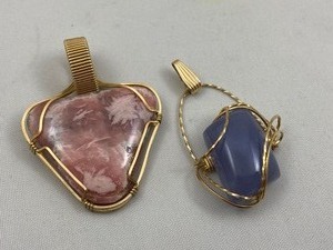 lot 46 image: 2 14k Gold Filled Wrapped Stone Pendants