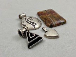 lot 57 image: 3 Sterling Pendants & 1 Stone Pendant