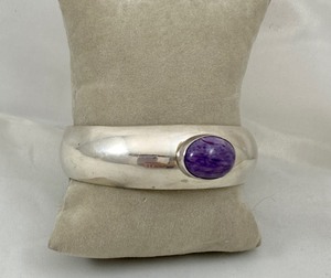 lot 62 image: Sterling Native Signed Charoite Cuff Bracelet
