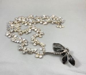 lot 66 image: Gorgeous Signed Sterling Silver Dragonfly & Pearl Necklace