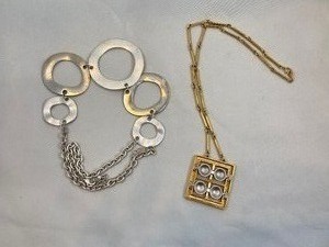 lot 68 image: 2 Statement Necklaces Silver & Gold- 1 Signed Artistry