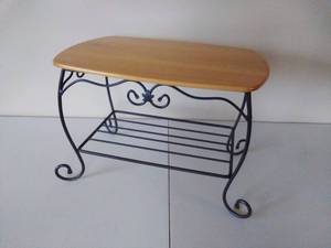 lot 61 image: Longaberger Woodcrafts Wood-Topped Wrought Iron Bench
