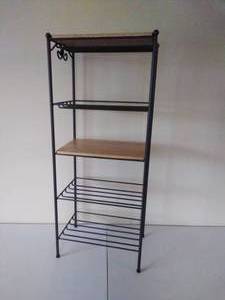lot 62 image: Wood & Wrought Iron Five-Tier Shelf