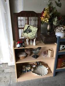 lot 211 image: Lot of Decor and Garden Items- Shelves Included