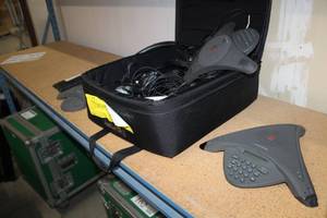 lot 174 image: Polycom Telecommunication Conference Phone Systems with Carry Bag, Cables
