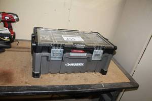 lot 255 image: Husky Plastic Tool Box with Parts Organizer, Hand Tools, Cable Connectors