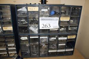 lot 263 image: Lot of (2) Parts Organizer Cabinet 18-Drawer, Misc. Connectors, Splitters