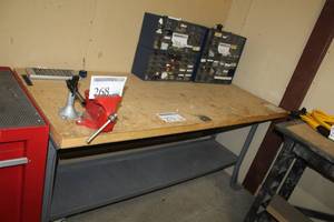 lot 271 image: Wood Top Metal Shop Work Bench with Lower Storage Shelf