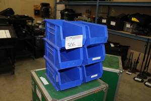 lot 506 image: Lot of (6) Stackable Plastic Storage Bins