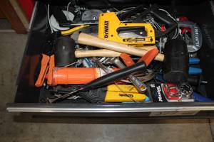lot 277 image: Hand Tools, Mallets, Hammers, Clamps, Wood Saws, Hack Saw, Wire, Cutters, MasterLock Combination Lock, Wire Brush