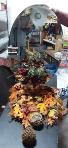 lot 7 image: 36x24 Bevelled Glass Oval Wall Mirror, Fall & Seasonal Floral Arrangements