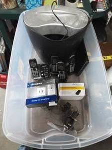 lot 9 image: Paper Shredder, Phones, USB Hubs, Misc. Includes Tote With Lid