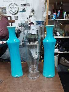 lot 13 image: 2-Leyba Pottery Vases, 1-Large Glass Vases 24