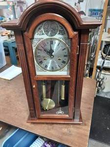 lot 14 image: Waltham Wall Clock Tempus Fugit 31 Day Chime (Chimes On The Hour) With Key 27x16