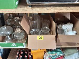 lot 25 image: 3-Boxes Of Oil lamps, Vases, Crystal & Misc.