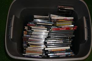 Bin of CDs and DVDs