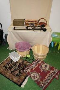 Baskets, Rugs, Collapsible Cart
