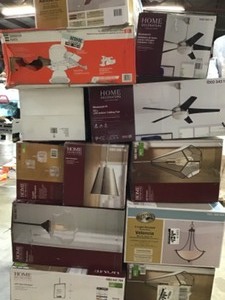 lot 37 image: Tall Pallet of Home Decor and Hampton Bay Lightning various models Customer returns review pictures