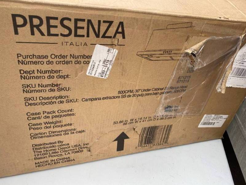 lot 940 image: Presenza Range Hood Dented See Ph...
