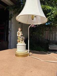 lot 68 image: Lamp with fixture of a Boy Holding A Lamb