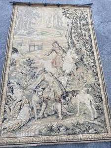 lot 29 image: Vintage Tapestry  Hunting scene with dogs.