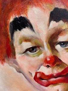 lot 403 image: Original D Levine  Clown  Painting 26 x 26