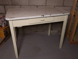 lot 326 image: White Wood Table. Metal Topped.