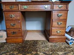 lot 163 image: Wood Desk with Gold Metal Accents by Stanley