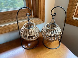 lot 117 image: Wicker Basket and 2 Wicker Candle Lanterns