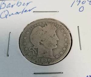 lot 05 image: 3 US SILVER QUARTERS 1908-O 1911 BARBER 1927 STANDING LIBERTY