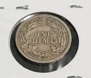 lot 33 image: 1914-D BARBER SILVER DIME VF