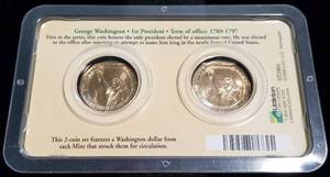 lot 44 image: 2007 P-D SET OF UNC WASHINGTON PRESIDENTIAL DOLLARS SEALED