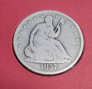 lot 03-A image: 1857 US SEATED LIBERTY HALF DOLLAR