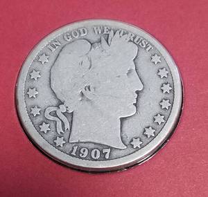 lot 09-A image: 1907-D BARBER SILVER HALF DOLLAR