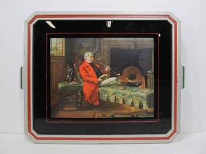 lot 37 image: Vintage Deco 1930s Glass Serving Tray wArtwork