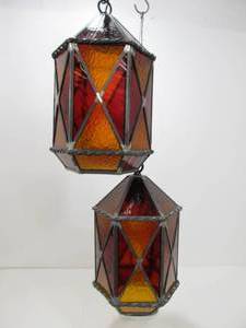 lot 56 image: Excellent Pair of Vintage Slag Glass Parlor Pendant Lamps
