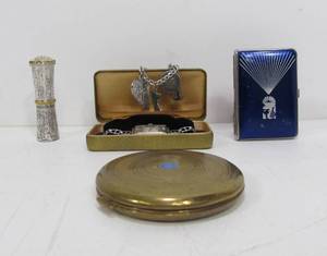 lot 72 image: Nice Group of Vintage Deco Ladies Compact Elgin Watch Cigarette Case etc