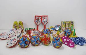 lot 74 image: Large Lot of Old Vintage Tin Litho Toy Noisemakers