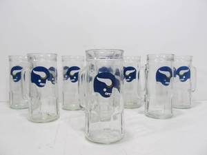 lot 82 image: Lot of 7 Larger Size Vintage Heavy Glass MN VIKINGS Beer Mugs
