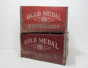 lot 99 image: Pair of Vintage GOLD MEDAL Wooden Soda Advertising Crates