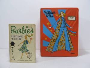 lot 112 image: Group of Vintage Barbies & Barbie Shoes wCase & Book