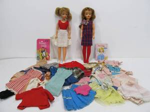 lot 113 image: 2 Vintage Ideal TAMMY Dolls wMany Outfits