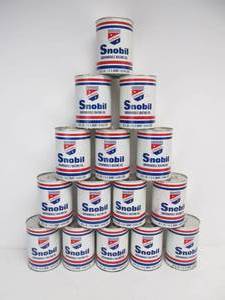 lot 127 image: Lot of 15 Vintage SNOBIL Snowmobile Oil Cans