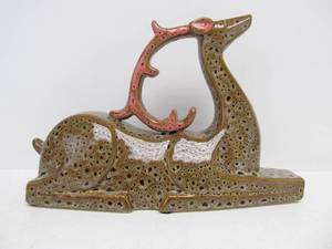 lot 146 image: Large Mid Century Art Pottery Reclining Deer Sculpture