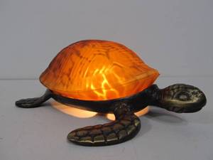 lot 228 image: Small Brass & Glass Turtle Lamp