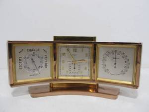 lot 229 image: High End Vintage ANGELUS Super 8 Curved Brass Swiss Clock Barometer