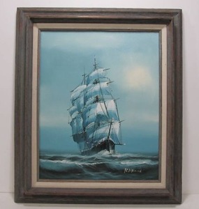 lot 233 image: Framed Signed Vintage Clipper Ship Nautical Oil on Canvas Painting